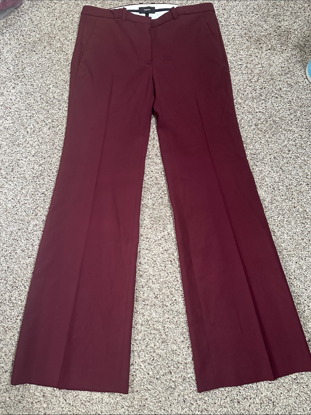 Theory Marino wool Burgundy flare Dress Pants size 4 office, career quite luxury